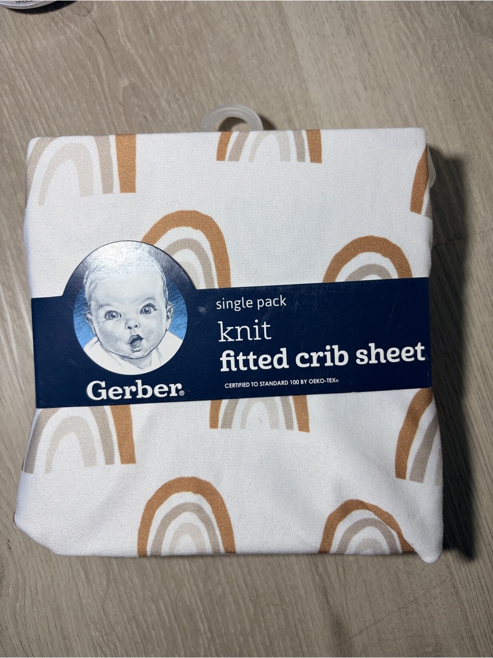 Gerber Baby Fitted Crib Sheet Rainbow Print Neutral Tan White NWT